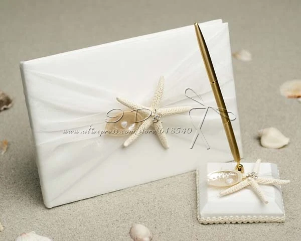 Us 20 89 5 Off Free Shipping Ivory Starfish Wedding Guest Book And Pen Set Wedding Supplies Beach Themed Wedding Accessories Conchas Do Mar In Party