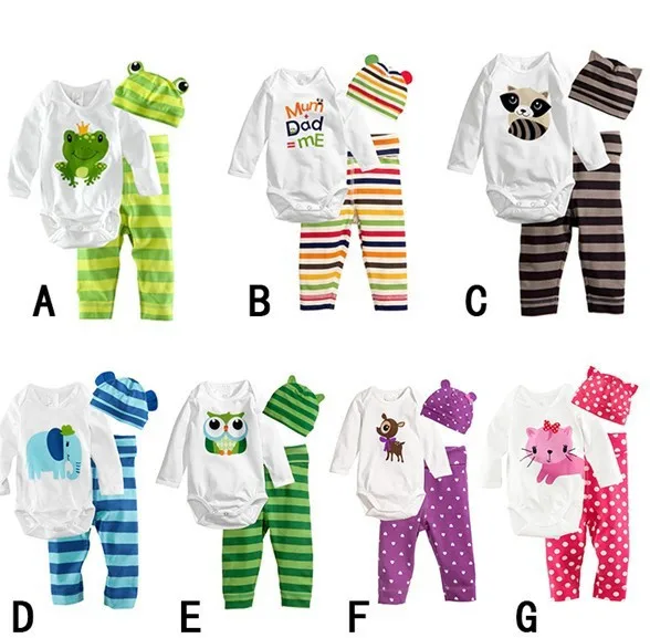 Retail Hot Baby Boys Girls Bodysuit Long Sleeves Rompers Pants Hat