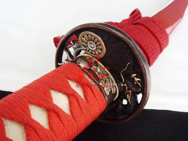 hand made japanese samurai katana dragon tsuba titanium adsorb folded steelsword