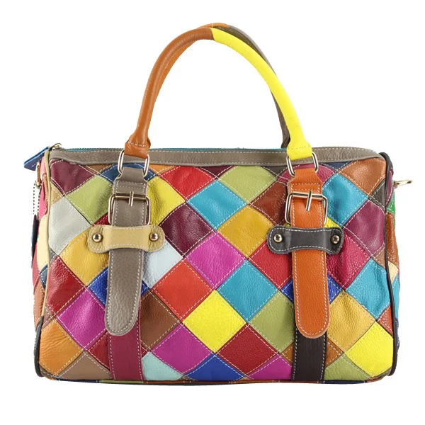 100 Genuine Cowhide Patchwork Leather Women Handbags Colorful 100 Genuine Cowhide Patchwork Leather Women Handbags Colorful Las Designer Shoulder Bags Free Shipping 40802