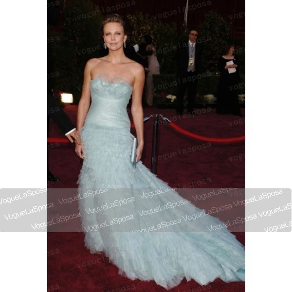 Free Shipping Wholesale Charlize Theron Blue A Line Formal Dress