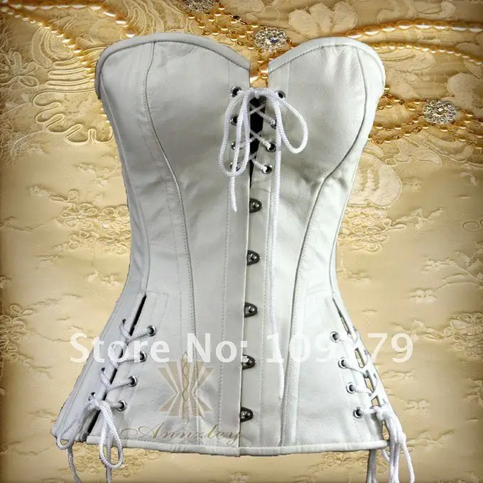 White 100% Genuine Cowhide Leather Corset Top (1).jpg
