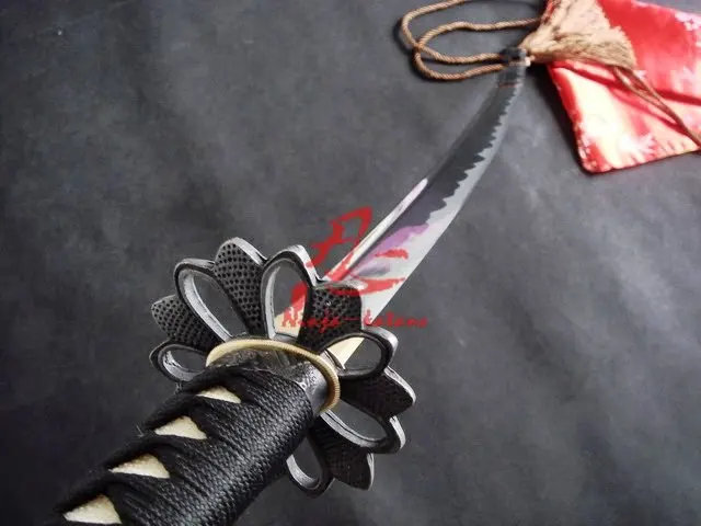 Handmade black japanese katana petal tsuba full functional sword sharpened blade