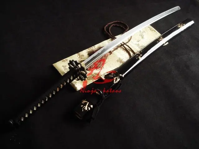 Handmade black japanese katana petal tsuba full functional sword sharpened blade