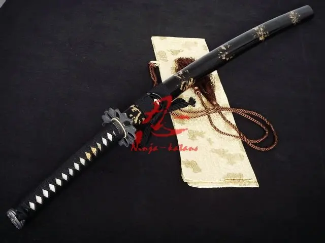 Handmade black japanese katana petal tsuba full functional sword sharpened blade