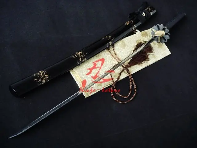 Handmade black japanese katana petal tsuba full functional sword sharpened blade
