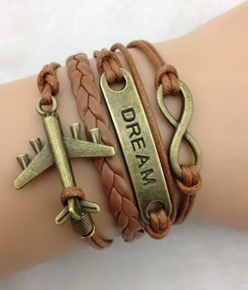 infinity bracelet, anchor bracelet,dream,airplane bracelet,leather bracelt,bracelet for christmas gift  3215
