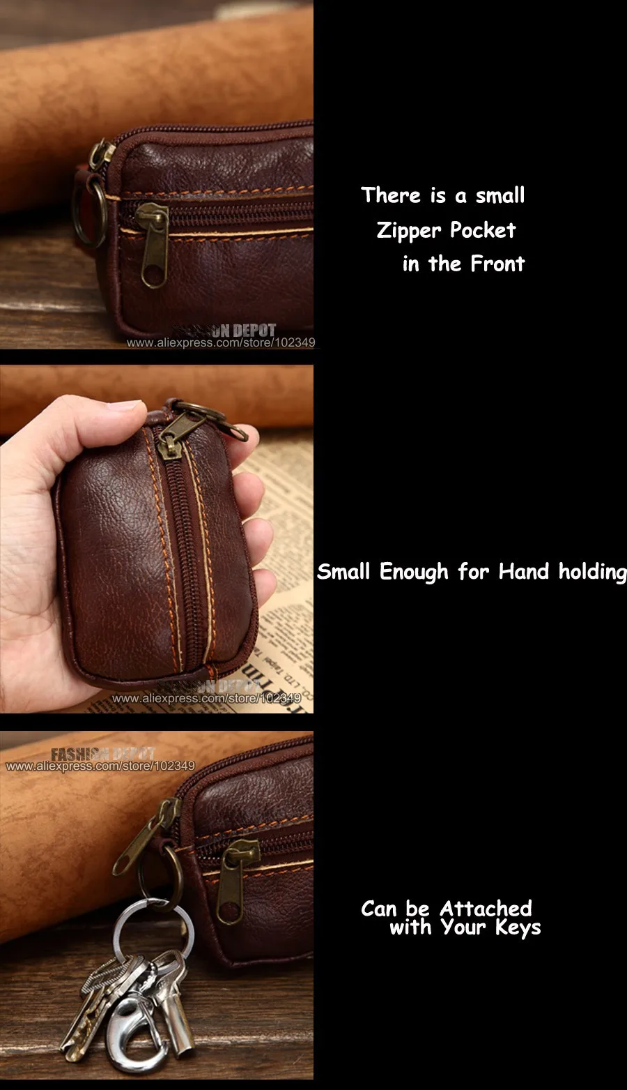 small leather purse details