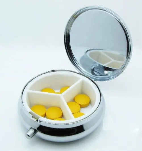 50PCS  Round Metal Pill Organizer Box of Medicine DIY Silver Color Boxes  Free Ship
