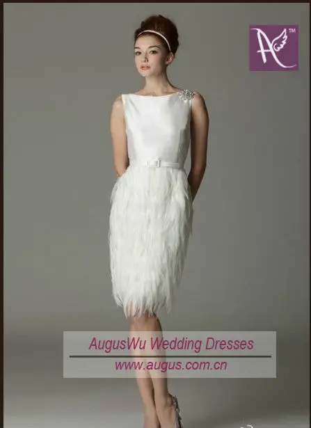 Awl3192 Elegant Ed Knee Length Short Feather Wedding Dress 8989