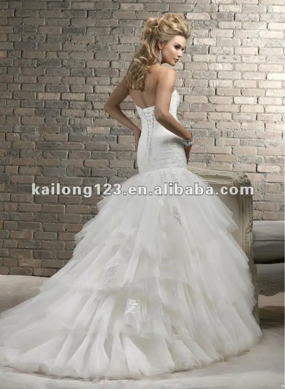 Hot Sweetheart Fit And Flare Chapel Train Corset Lace Liques Hot Sweetheart Fit And Flare Chapel Train Corset Lace Liques Tiered Skirt Tulle Wedding Gown 2419 1