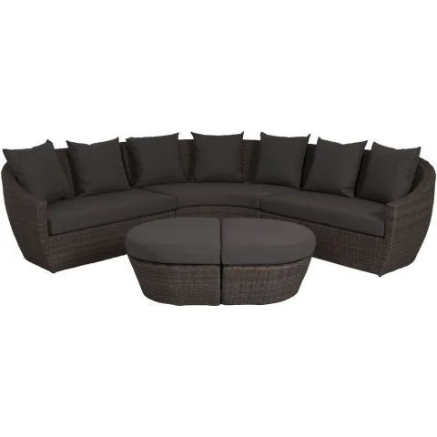 Newest Standard Curved Rattan Corner Sofa Set In Brown Garden Item 2 X Corner Sofa 1 Curved Foot Stool With Cushion Only