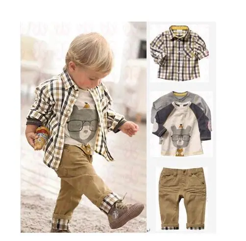 Wholesale boy spring and autumn plaid three-piece ...