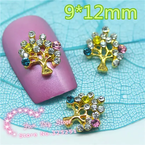 3D Alloy golden design tree rhinestones nail art d...