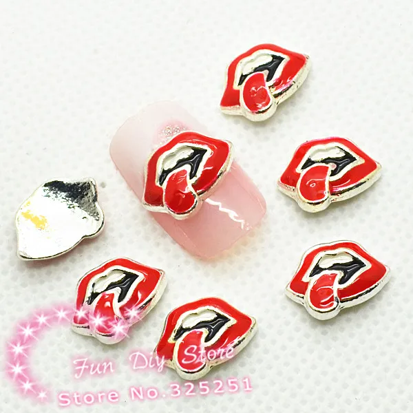 Fashion 3D Alloy red lips nail art decoration abou...