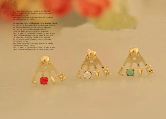 Hot Crystal Love Letter Heart Ear Cuff Stud Earrin...