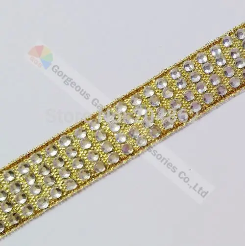 Free shipping 10yards/lot  4 row Gold Ribbon clear...