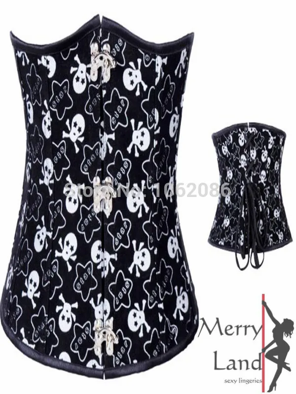 Free Shipping Black Sexy Skull Corset Lingerie Tur...