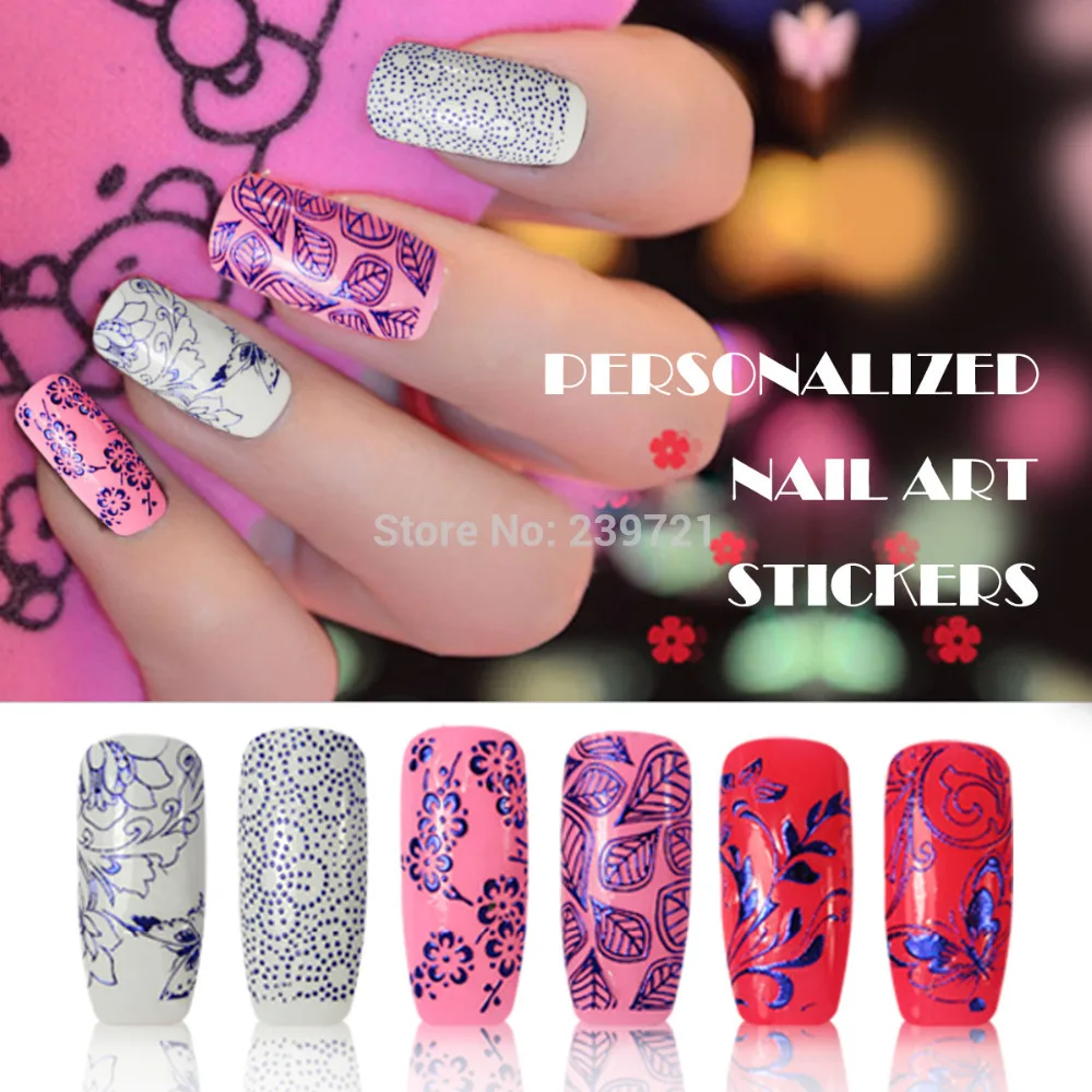 Mixed Design 60 PCS Blue 3D Nail Art Stickers Deca...