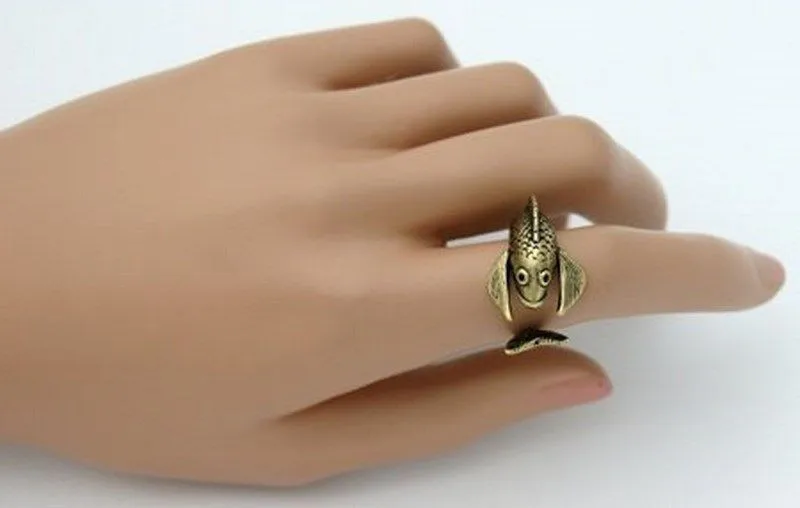 Retro Fish Ring Women`s Girl`s Retro Burnished Ani...