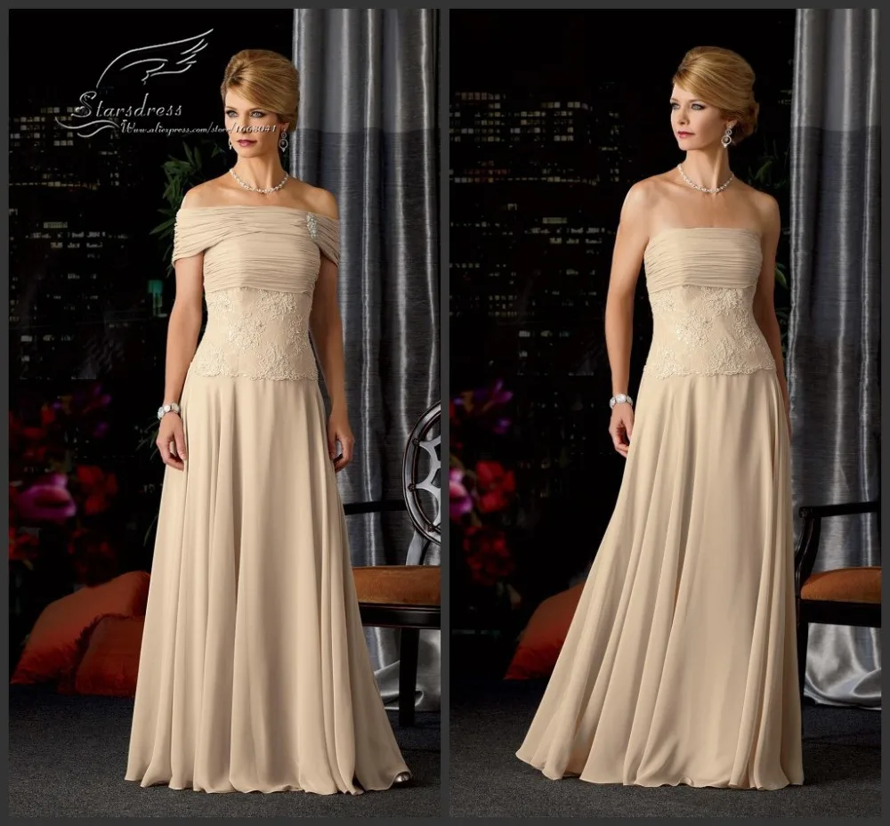2015 Elegant A-Line Dark Champagne Off the Shoulde...