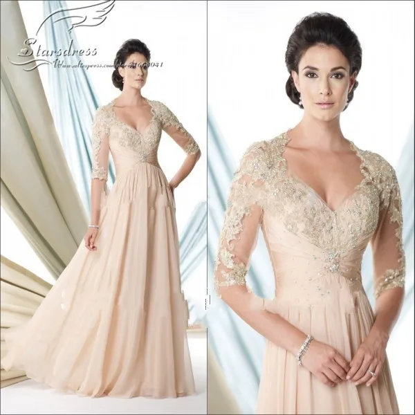 2015 New-Style-Chiffon-A-Line  V-Neck Appliques-Cr...