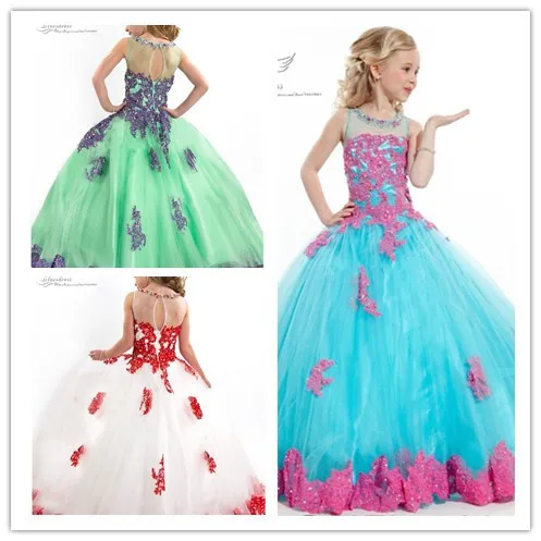 2015 New Arrival Little Girl Ball Gown Scoop  Appl...