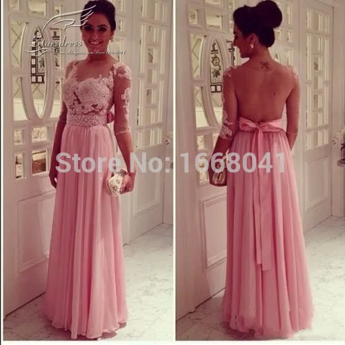 2015 Sheer-Illusion-Open-Back-Chiffon-A-Line Pink ...