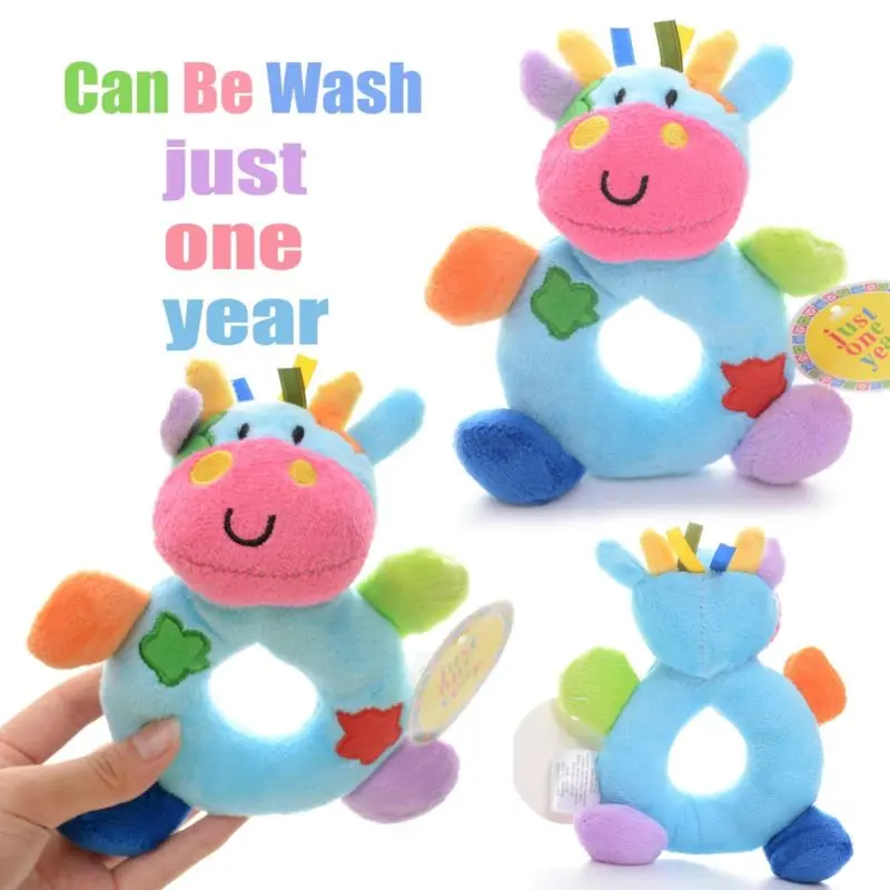 Baby Development Plush Blue Milk Cow Rattles Toy Hand Bell Train Doll 6*4'' New #LNF