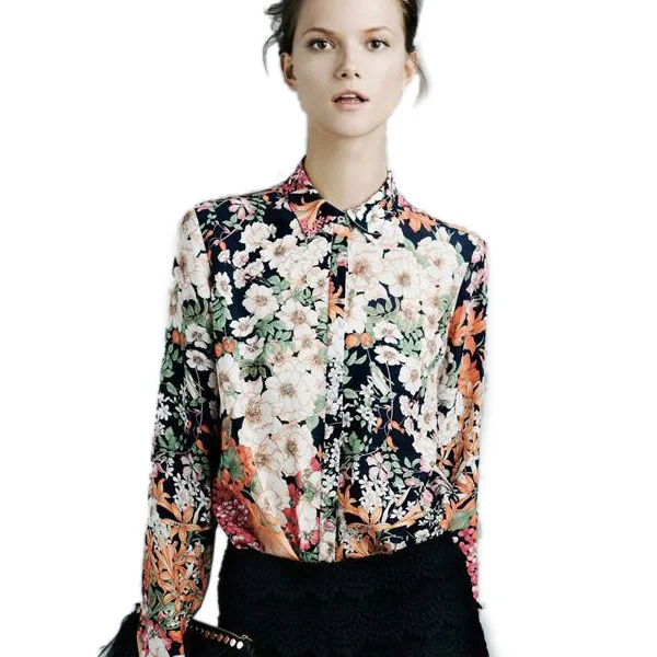 Flower Print Chiffon Blouses
