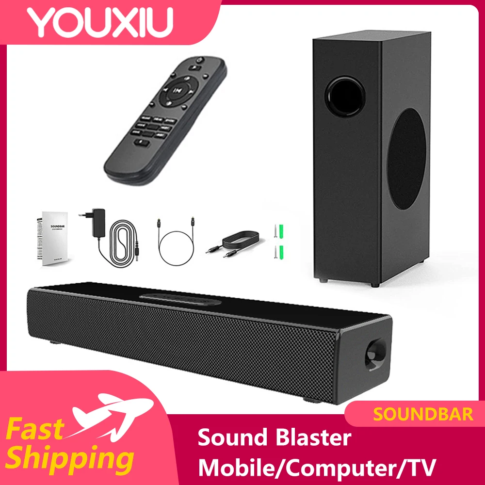Soundbar 80W Altoparlanti Bluetooth5.0 Con Subwoofer Per Tv Cablato E Wireless 3D Stereo Soundbar Subwoofer Microfono Collegabile