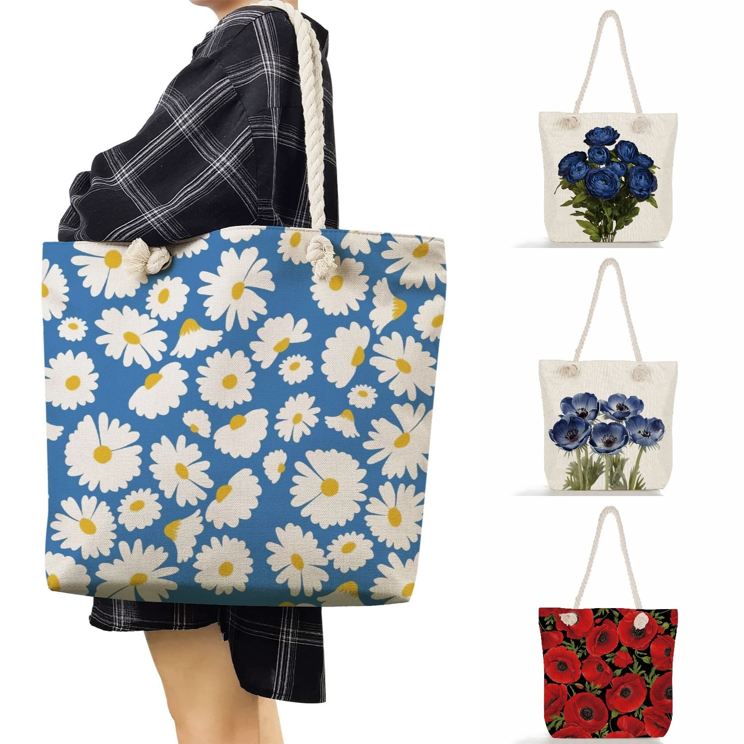 floral reusable shopping bags