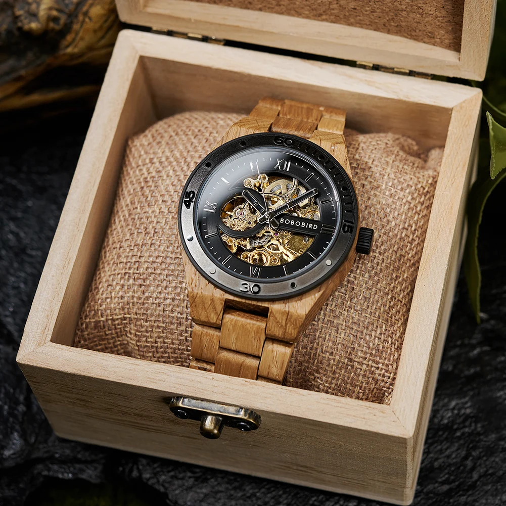 BOBO BIRD Luxury Men's Mechanical Wristwatch Wooden Relogio Masculino with Elegant Wooden Box An Ideal Father's Day Gift