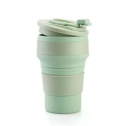 Compact Silicone Travel Cup with Lid - Portable, Reusable Drinking Solution (350ml  Green)