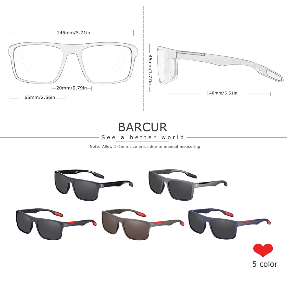 BARCUR – lunettes de soleil polarisées Vintage pour homme et femme, monture ultralégère, Protection UV400, TR90