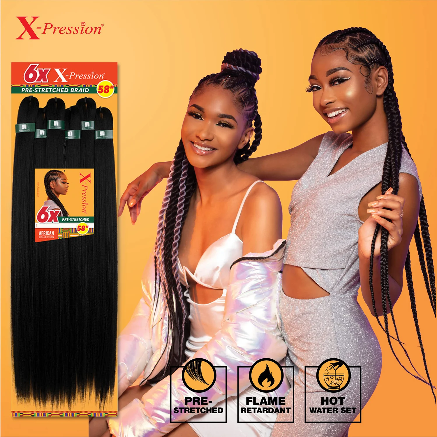 Sensationnel African Collection Braids 6X X-Pression Pre-Stretched Braid 58" - Lightweight, Long-Lasting 5