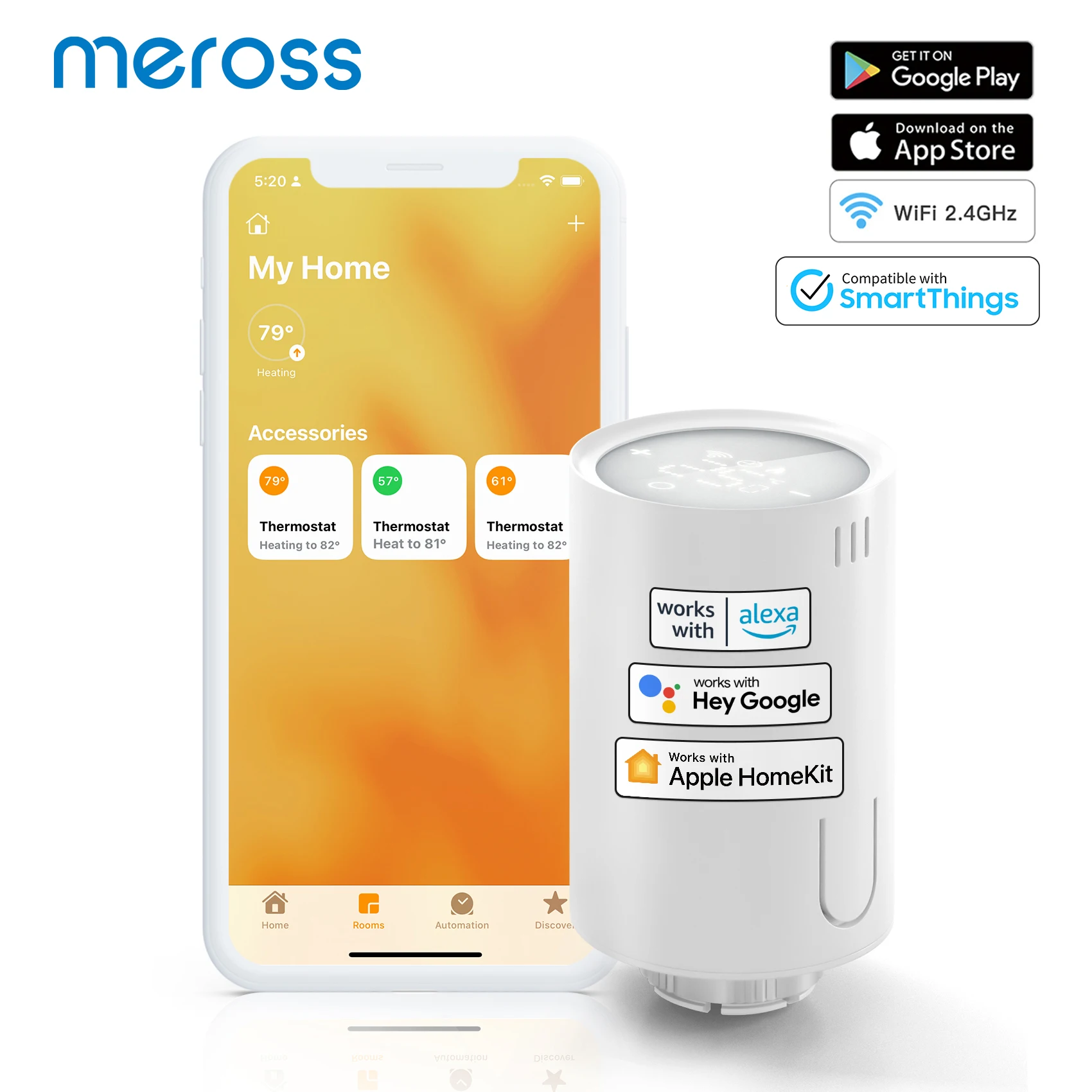 Meross умный термостат, клапан радиатора WiFi, умный регулятор температуры, работает с Apple HomeKit,Siri,Alexa,Google Assistant