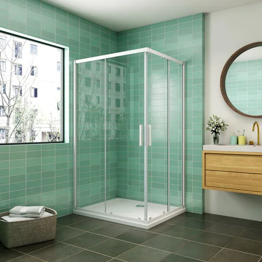 Angle Bulkheads Double Sliding Doors Matte Gray Glass 5mm For Shower185cm Shower Rooms