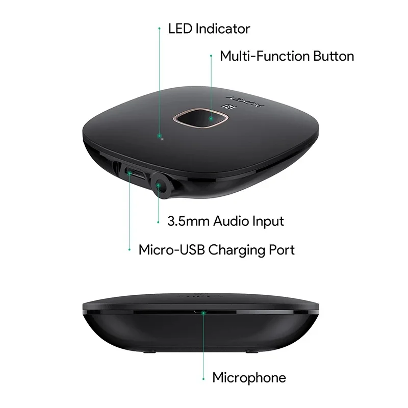 AUKEY-receptor BR-C16 con Bluetooth 5,0, adaptador de Audio y música inalámbrico con NFC, llamadas manos libres para casa y coche, 5,0