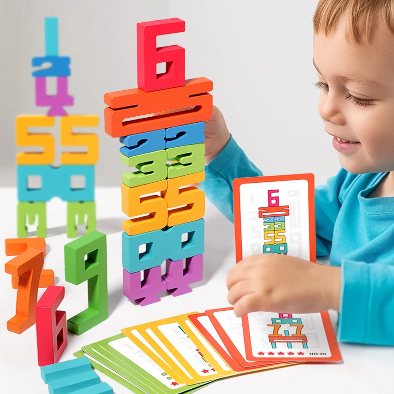 Math Toys Montessori Math Toys Wooden Number Stacking Building Blocks Digital Balance Toy Preschool Learning Number Toy For Kids Gifts math toys building blocks toys educational toys teaching aids toys