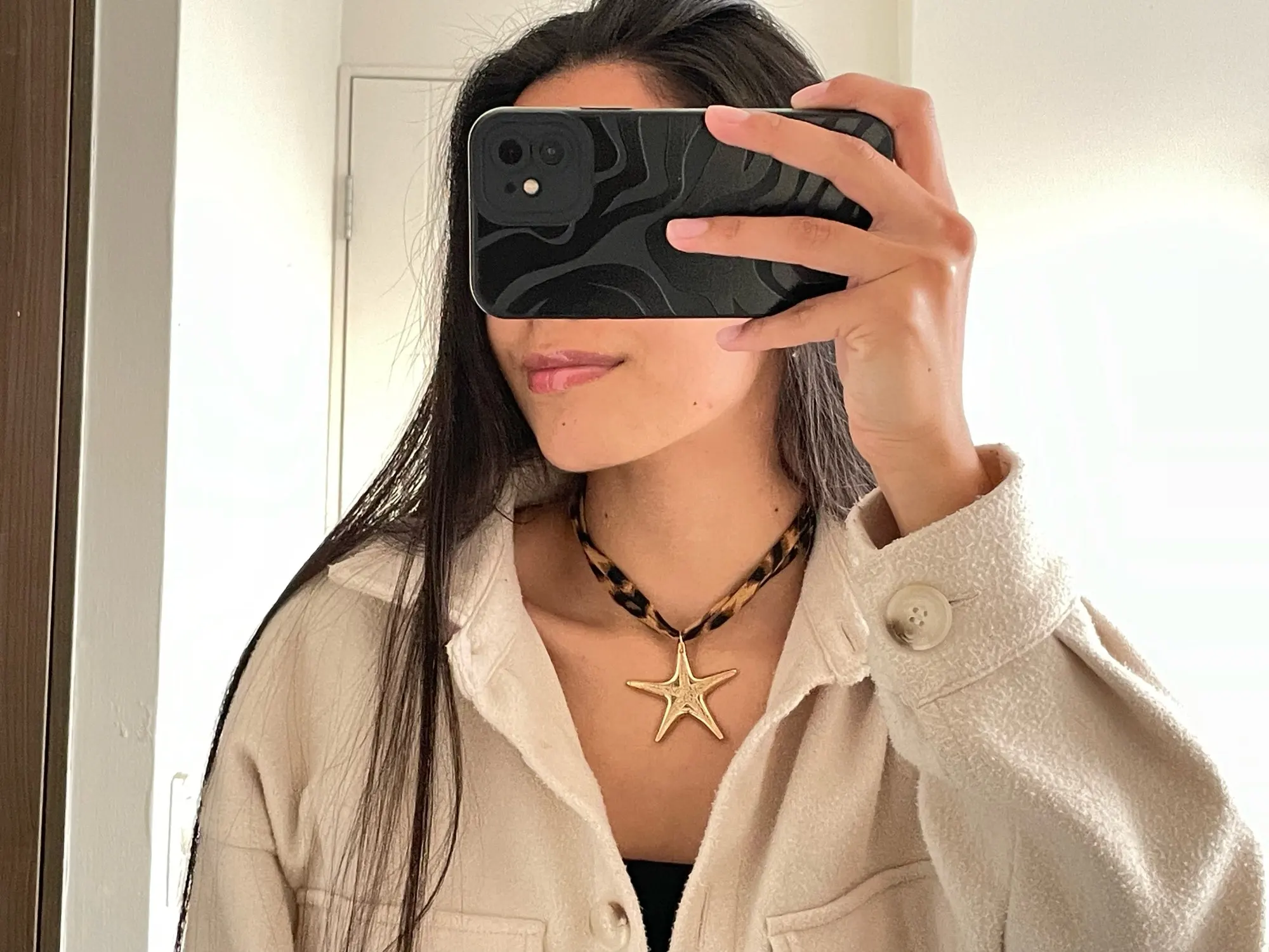 Velvet Starfish Pendant Necklace | Boho Leopard Print photo review