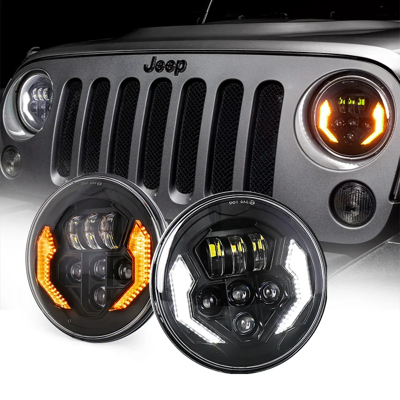 

7-inch off-road Vehicle Modified with LED 60W Front Headlights Motorcycle Modified with Circular Headlights for JK Wrangler