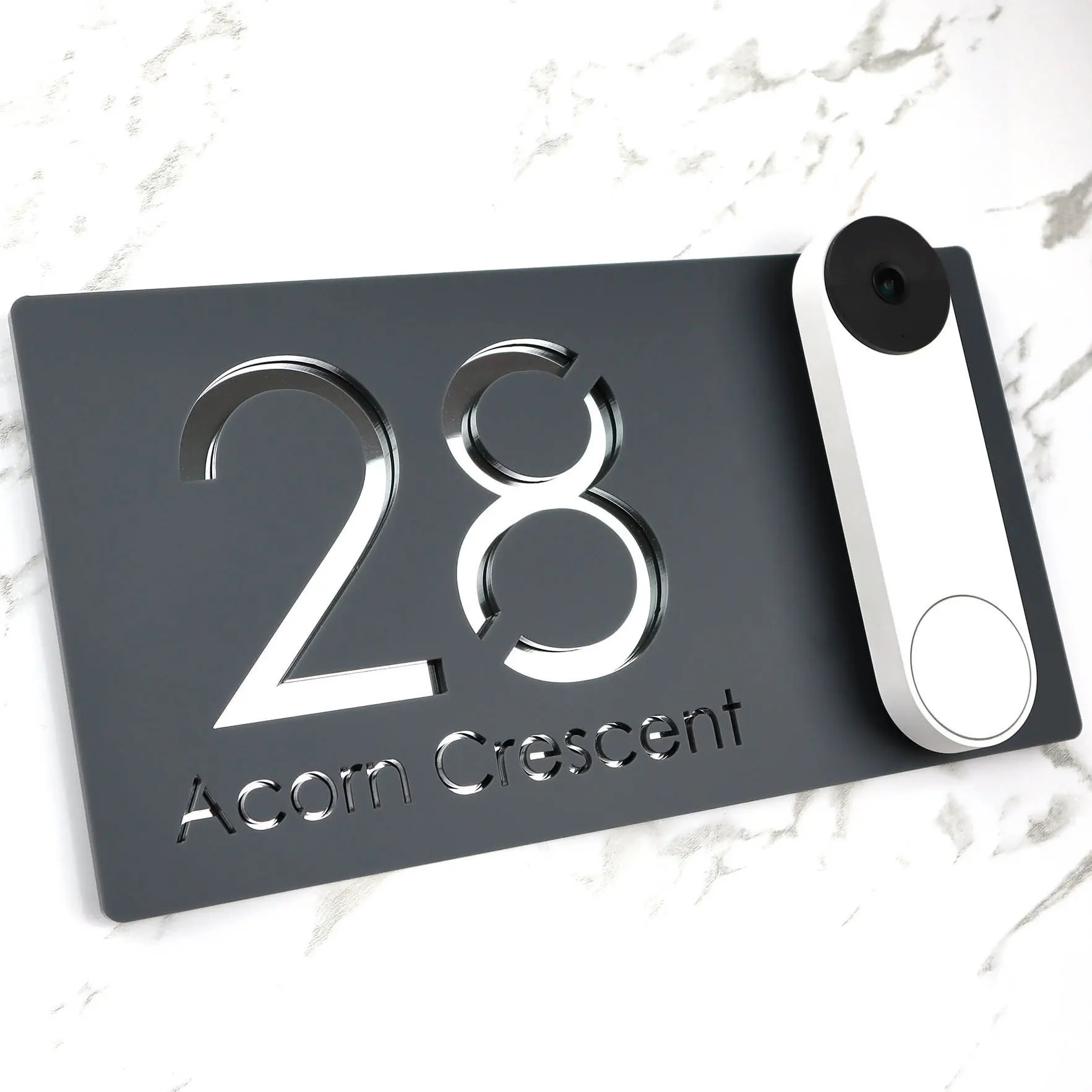 Video Doorbell Private Ring Nest WIFI Door-Bell Laser Cut Matt Black Silver Anthracite & Gold Mirror Floating House Signs 30cm x 16cm