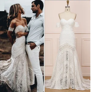 Simple Lace Wedding Dress Mermaid 2022 Bridal Dress Sweetheart Bohemian Wedding Dress Boho Off-Shoulder Wedding Gowns Plus Size