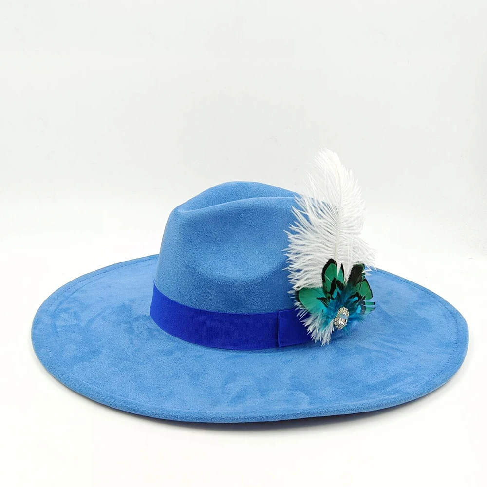 

Suede FedoraHat women winter 9.5 cm wide brim hat for men autumn and winter felt jazz hat classic church Fedoras Chapeau Sombrer