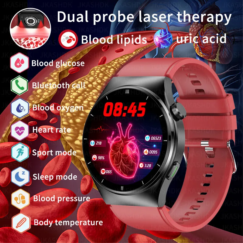 

Новинка 2024, умные часы с лазерной терапией для здоровья, умные часы с измерением уровня сахара в крови и мочевой кислотой, умные часы с Bluetooth и поддержкой звонков, Смарт-часы с измерением кровяного давления и липидов