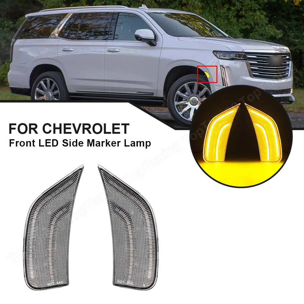 

For Chevrolet Tahoe Suburban For Cadillac Escalade ESV GMC Yukon 2021 2022 Front Bumper Amber Led Side Marker Light