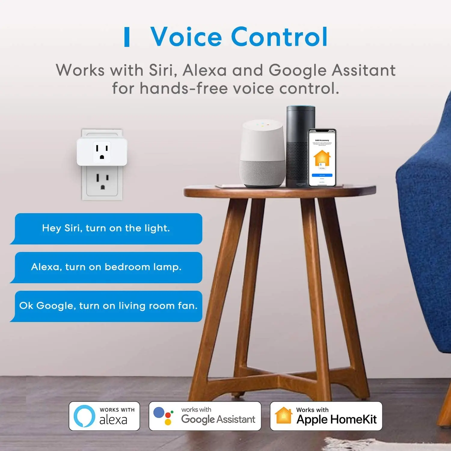 Meross Smart Plug Mini, 15A WiFi Bluetooth Outlet Socket Compatible with Alexa, Google Assistant, Voice & App Remote Control, Timer, Offline Control