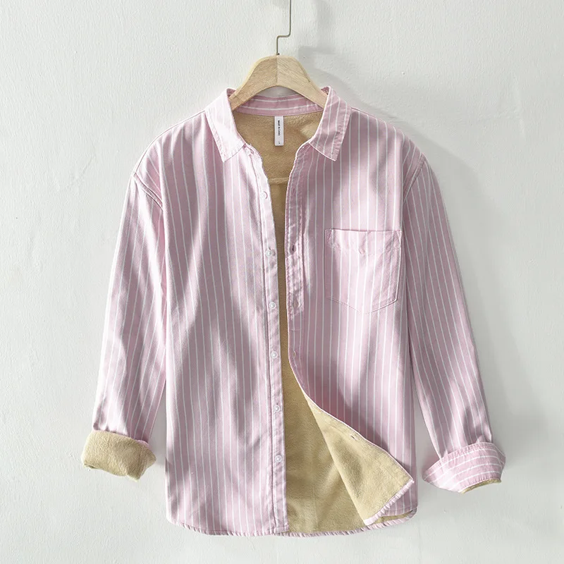 스트라이프 겨울 패션 양털 안감 따뜻한 두꺼운 클래식 Palid 셔츠 남성 긴 ..