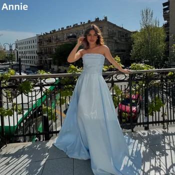 Annie Sky Blue Prom Dresses Glitter Embroidery Evening Dresses Sexy Strapless Elegant Ladies Evening Dress فساتين سهرة 1